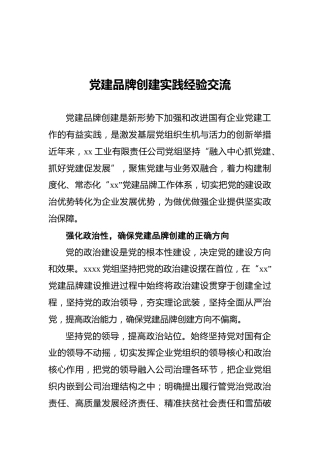 党建品牌创建实践经验交流