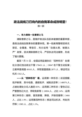 陈一新：政法战线刀刃向内的自我革命成效明显