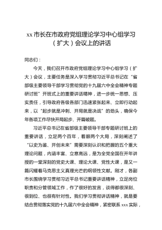 xx市长在市政府党组理论学习中心组学习（扩大）会议上的讲话
