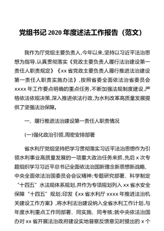 党组书记2020年度述法工作报告（范文）