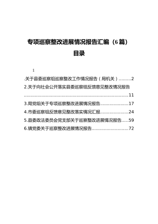 专项巡察整改进展情况报告汇编（6篇）