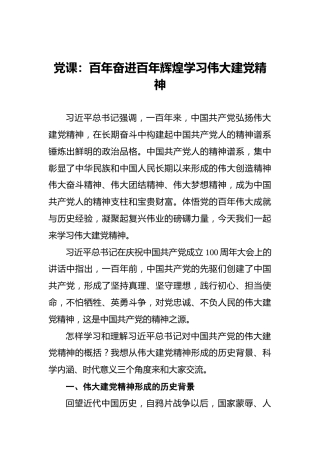 党课：百年奋进百年辉煌学习伟大建党精神