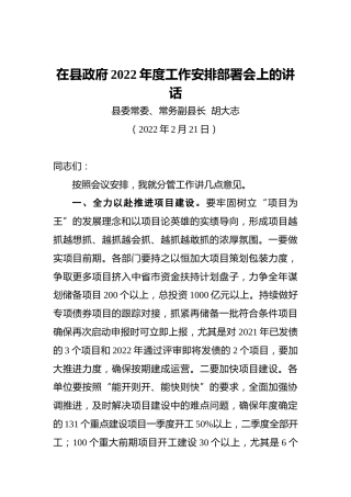 常务副县长在县政府2022年度工作安排部署会上的讲话（20220221）