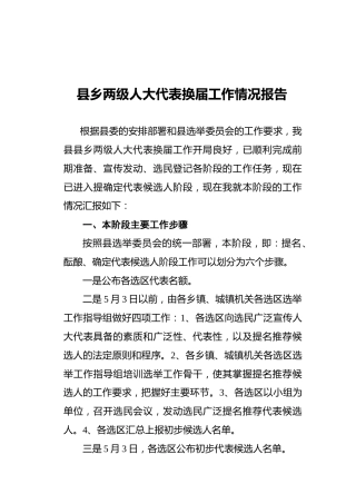 县乡两级人大代表换届工作情况报告