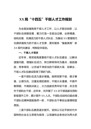 XX局“十四五”干部人才工作规划