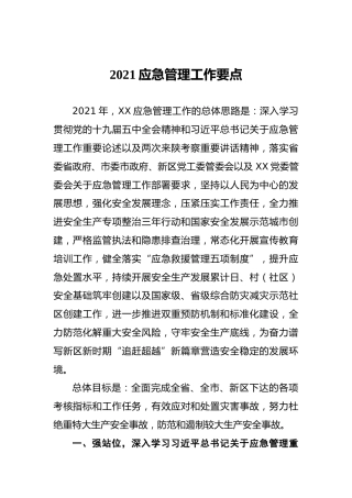 2021应急管理工作要点