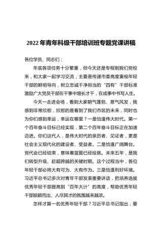 2022年青年科级干部培训班专题党课讲稿