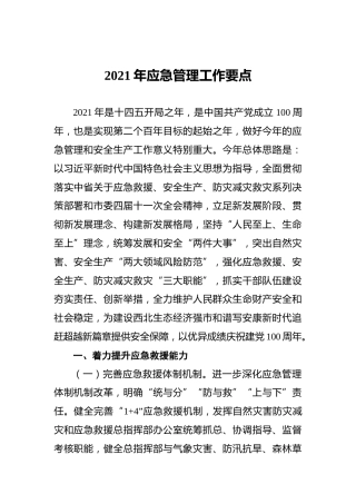 2021年应急管理工作要点