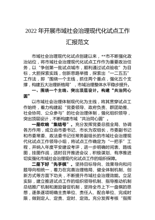 2022年开展市域社会治理现代化试点工作汇报范文