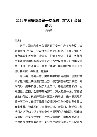 ‍2021年县安委会第一次全体（扩大）会议讲话