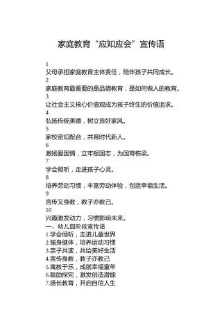 2022年家庭教育“应知应会”宣传语