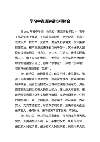2022年学习中青班讲话心得体会