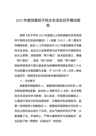 2022年度党委班子民主生活会召开情况报告