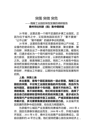 【调研报告】突围突微突危——海陵工业园区转型发展的调研报告