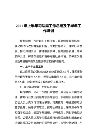 2021年上半年司法局工作总结及下半年工作谋划