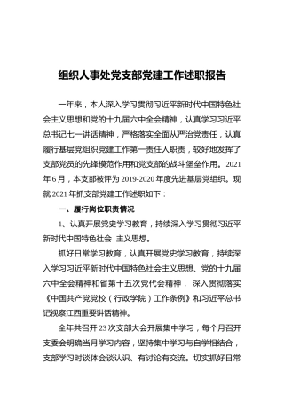 2021年组织人事处党支部党建工作述职报告