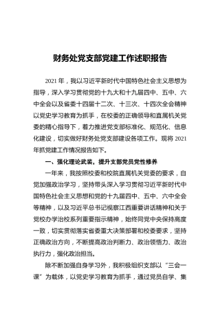 2021年财务处党支部党建工作述职报告