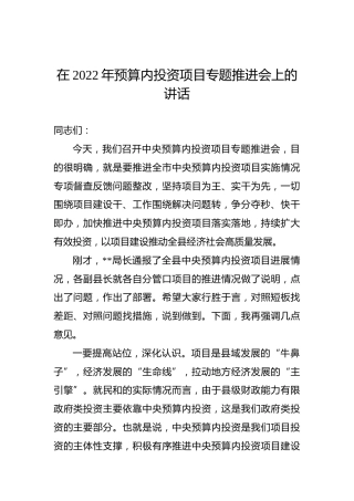 在2022年预算内投资项目专题推进会上的讲话