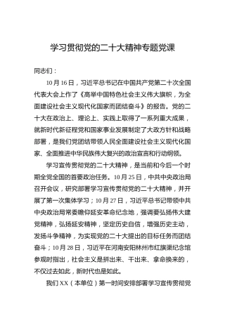 学习贯彻党的二十大精神专题党课