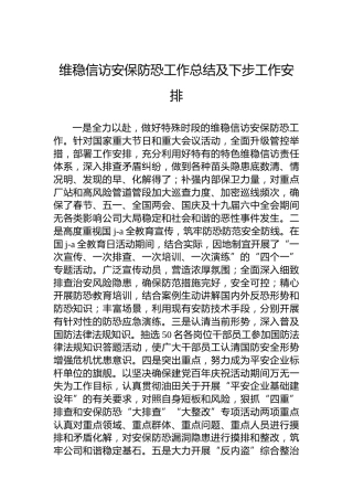 维稳信访安保防恐工作总结及下步工作安排