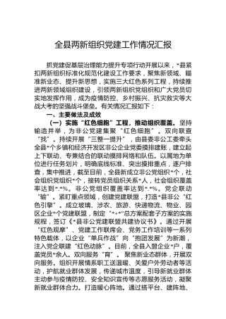 全县两新组织党建工作情况汇报