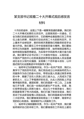 某支部书记观看二十大开幕式观后感发言材料