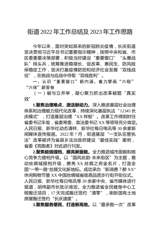 街道2022年工作总结及2023年工作思路1