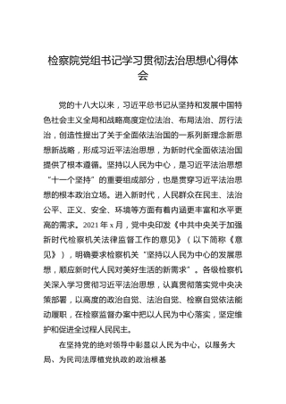 检察院党组书记学习贯彻法治思想心得体会