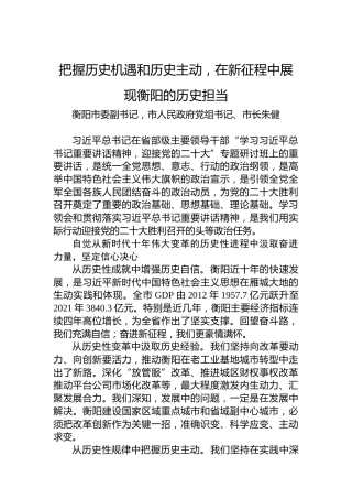 衡阳市长朱健署名文章：把握历史机遇和历史主动，在新征程中展现衡阳的历史担当