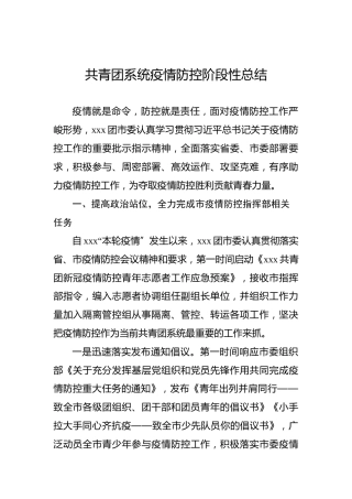 共青团系统疫情防控阶段性总结