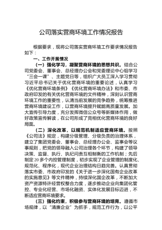 公司落实营商环境工作情况报告