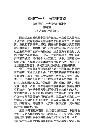 二十大报告心得：喜迎二十大，展望未来路