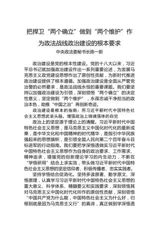 陈一新：把捍卫“两个确立”做到“两个维护”作为政法战线政治建设的根本要求（20220727）