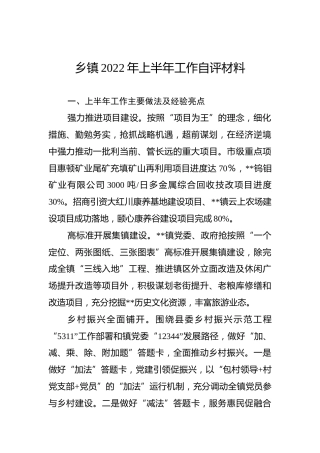 乡镇2022年上半年工作自评材料