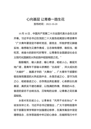 二十大学习心得：心向基层让青春一路生花