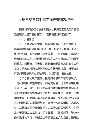 x局网络意识形态工作自查情况报告