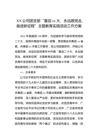 XX公司团支部“喜迎xx大、永远跟党走、奋进新征程”主题教育实践活动工作方案