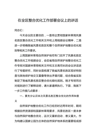 2022年在全区整合优化工作部署会议上的讲话