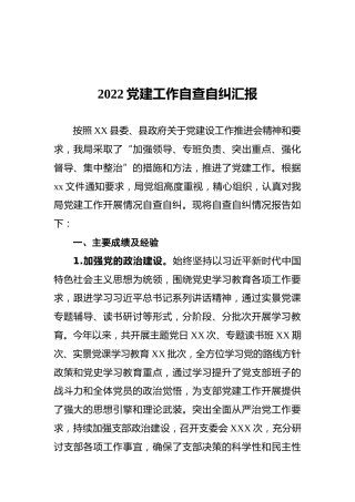 2022党建工作自查自纠汇报