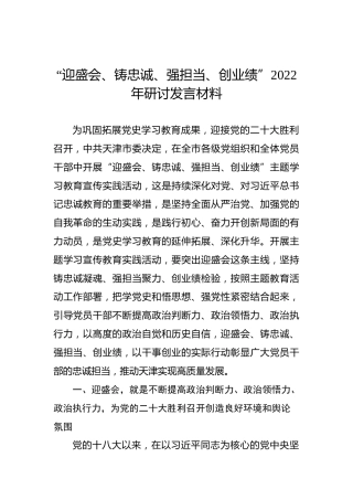 “迎盛会、铸忠诚、强担当、创业绩”2022年研讨发言材料