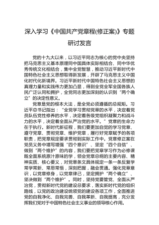 深入学习《中国共产党章程(修正案)》专题研讨发言