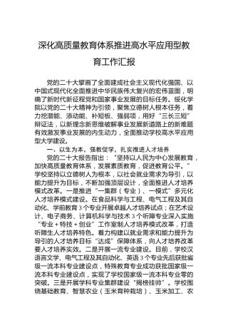 深化高质量教育体系推进高水平应用型教育工作汇报