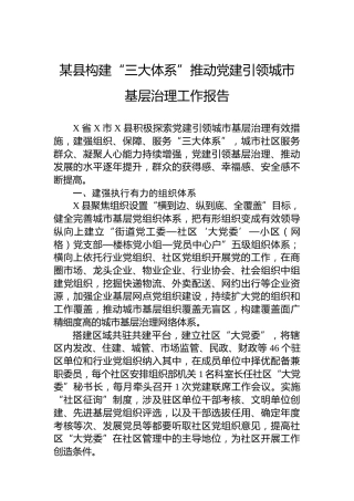 某县构建“三大体系”推动党建引领城市基层治理工作报告