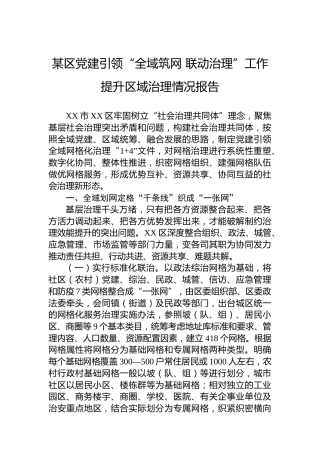 某区党建引领“全域筑网联动治理”工作提升区域治理情况报告