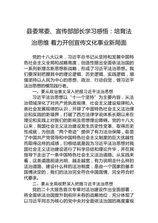 县委常委、宣传部部长学习感悟：培育法治思维着力开创宣传文化事业新局面