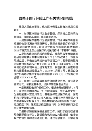 县关于医疗保障工作有关情况的报告