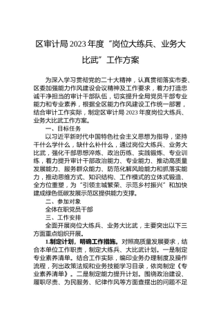 区审计局2023年度“岗位大练兵、业务大比武”工作方案