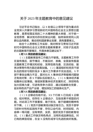 关于2023年主题教育中的意见建议