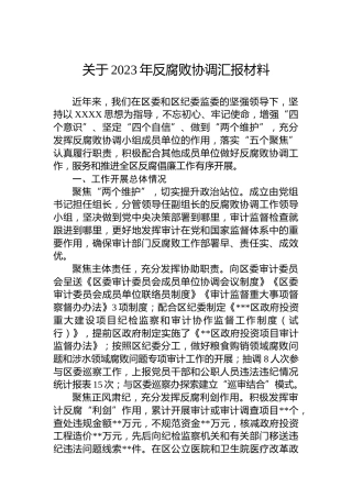 关于2023年反腐败协调汇报材料