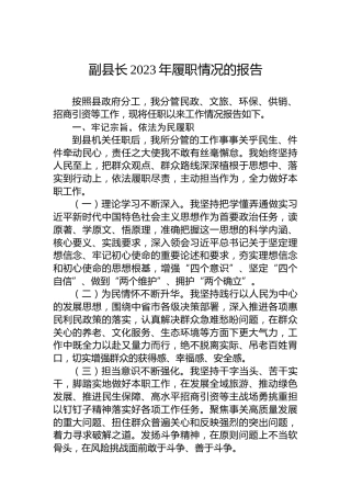副县长2023年履职情况的报告